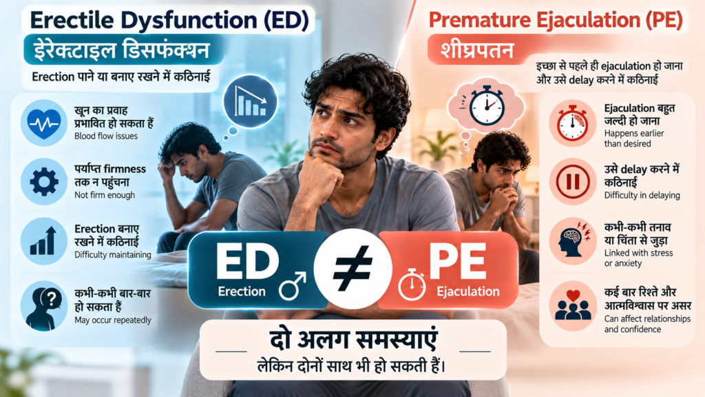 Erectile Dysfunction और शीघ्रपतन में क्या अंतर है? ED vs PE आसान भाषा में