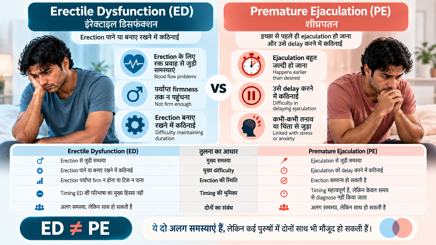 Erectile Dysfunction और Premature Ejaculation के बीच अंतर