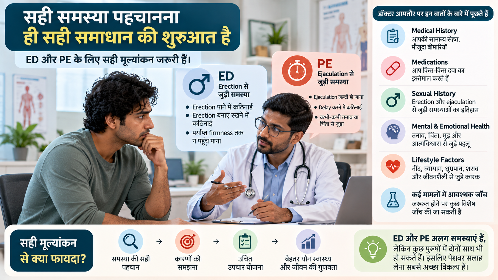 ED और PE के लिए डॉक्टर की medical evaluation